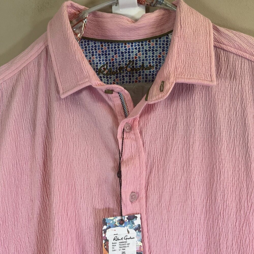 Robert Graham  Button-Up Shirt Textured  Mens 3XL Tailored Pink Flip Cuff Soft